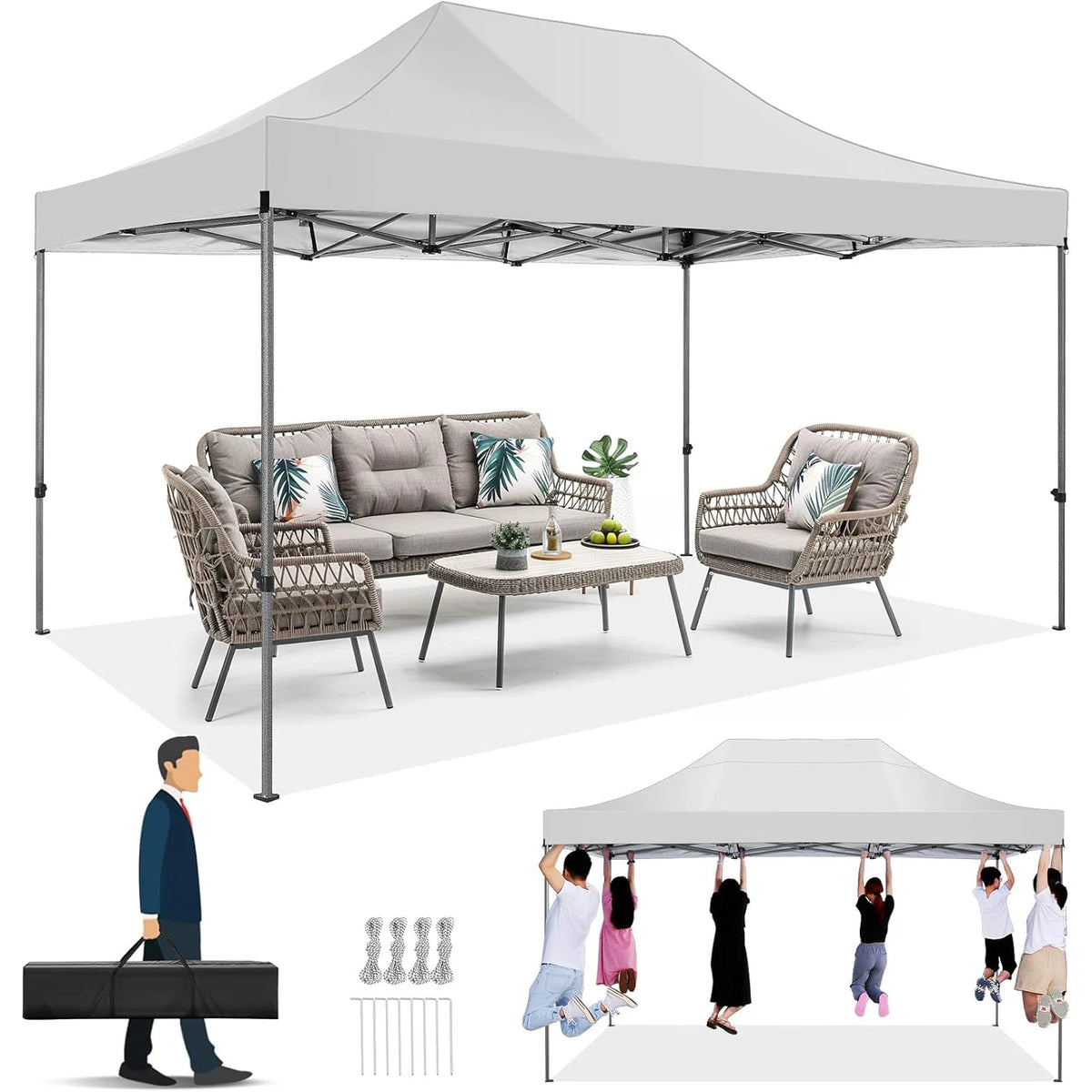 10x15 ft Pop Up Party Tent Heavy Duty Gazebo Canopy with 4 Removable Sidewalls | 10x15ft Waterproof Outdoor Wedding Tent, BBQ Pavilion & Event Shelter | Portable Backyard Sunshade Canopy Top