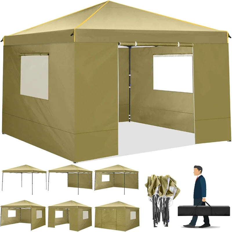 10x10FT Pop Up Canopy Tent with Sidewalls and Roll-up Ventilated Windows with Mosquito Net, Ez Outdoor Commercial Instant Gazebo