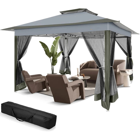 Tooluck Pop Up Metal Outdoor Gazebo With Waterproof Bug Netting