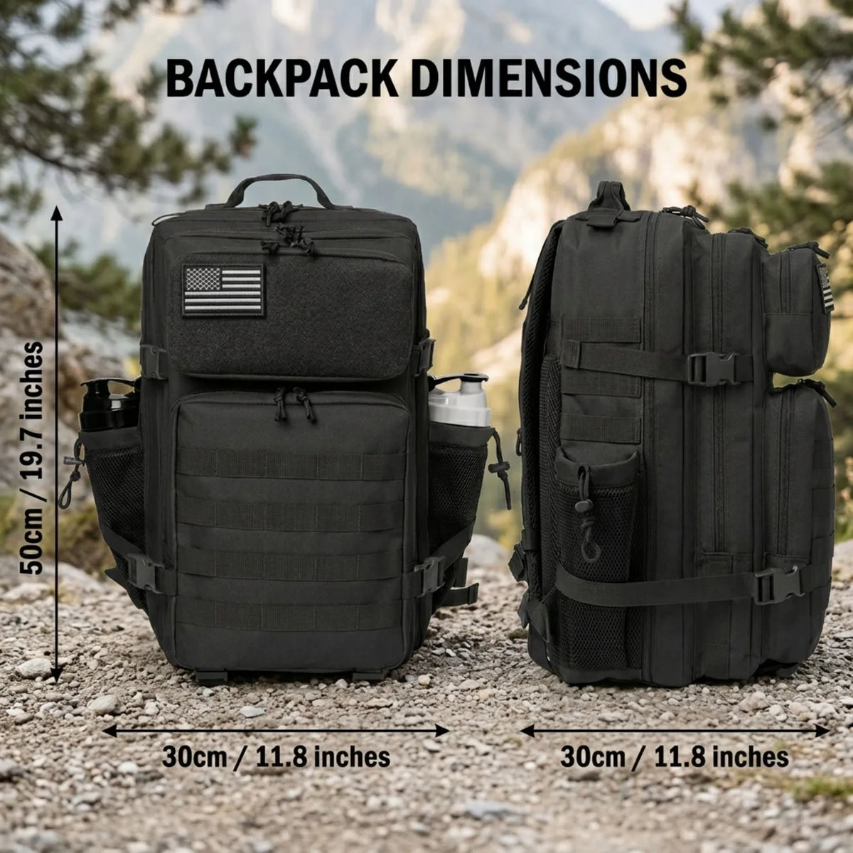 45L Large Tactical Hunting Backpack Shooting Rucksack with Dual Water Bottle Holders Outdoor Camo Hunting Gear Storage Backpack Survival Equipment Bag for Wild Shooting Hunting Trip Hiking Trekking Travel Sports EDC Daily Use