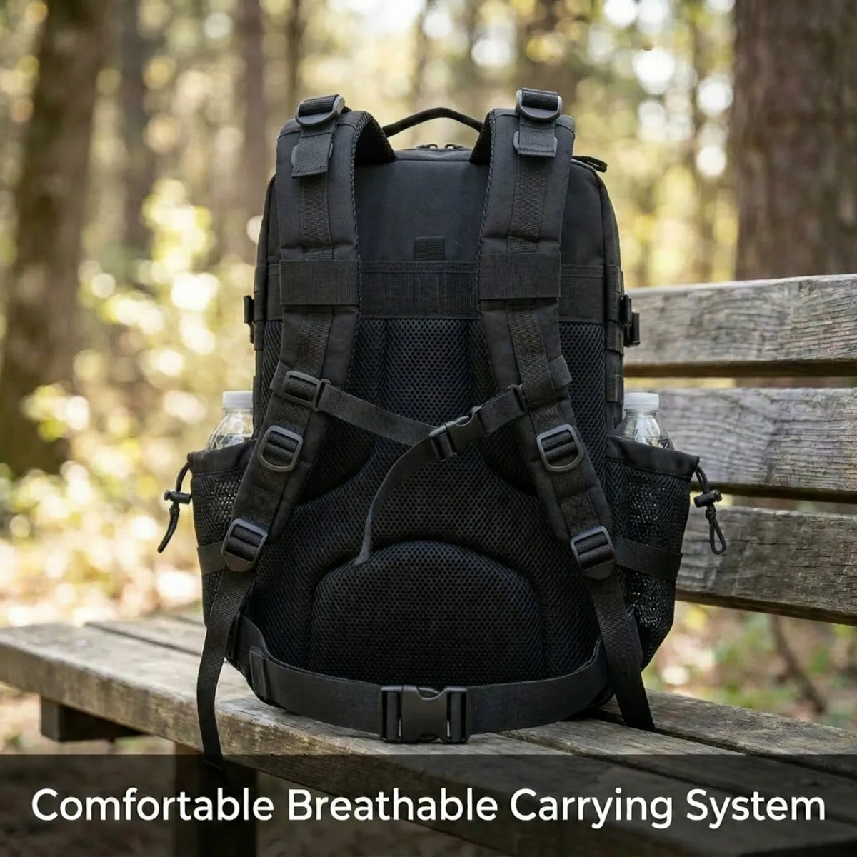 45L Large Tactical Hunting Backpack Shooting Rucksack with Dual Water Bottle Holders Outdoor Camo Hunting Gear Storage Backpack Survival Equipment Bag for Wild Shooting Hunting Trip Hiking Trekking Travel Sports EDC Daily Use