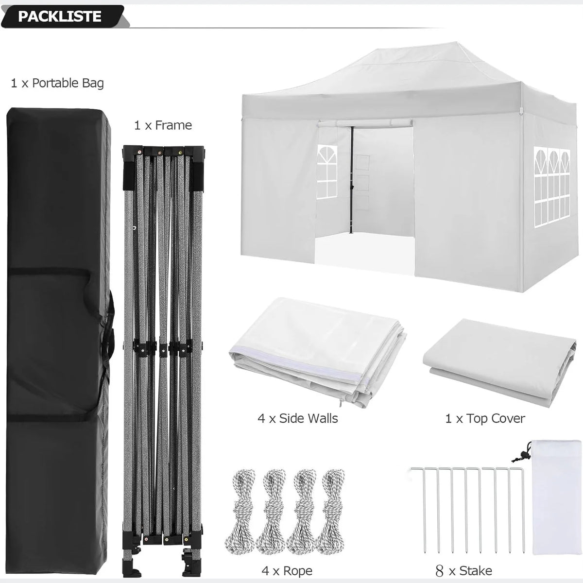 10x15 ft Pop Up Party Tent Heavy Duty Gazebo Canopy with 4 Removable Sidewalls | 10x15ft Waterproof Outdoor Wedding Tent, BBQ Pavilion & Event Shelter | Portable Backyard Sunshade Canopy Top
