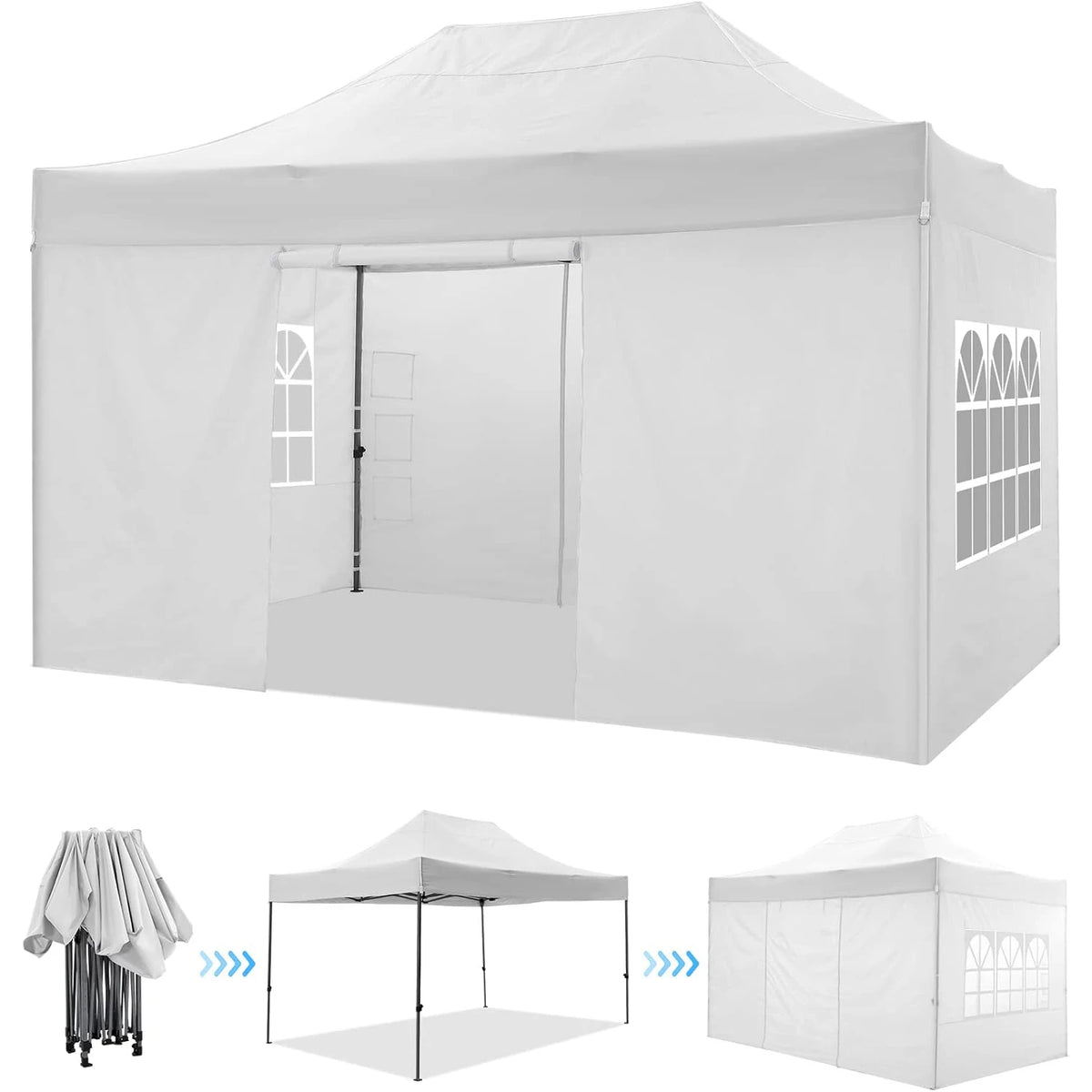 10x15 ft Pop Up Party Tent Heavy Duty Gazebo Canopy with 4 Removable Sidewalls | 10x15ft Waterproof Outdoor Wedding Tent, BBQ Pavilion & Event Shelter | Portable Backyard Sunshade Canopy Top