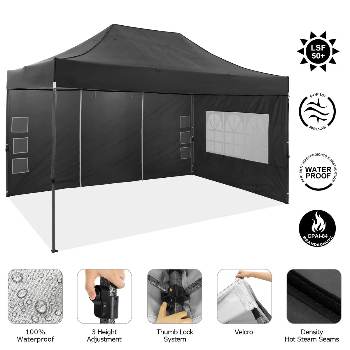 10x15 ft Pop Up Party Tent Heavy Duty Gazebo Canopy with 4 Removable Sidewalls | 10x15ft Waterproof Outdoor Wedding Tent, BBQ Pavilion & Event Shelter | Portable Backyard Sunshade Canopy Top