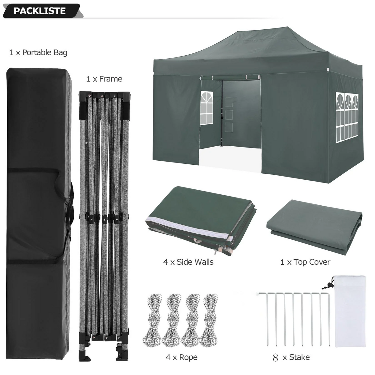 10x15 ft Pop Up Party Tent Heavy Duty Gazebo Canopy with 4 Removable Sidewalls | 10x15ft Waterproof Outdoor Wedding Tent, BBQ Pavilion & Event Shelter | Portable Backyard Sunshade Canopy Top