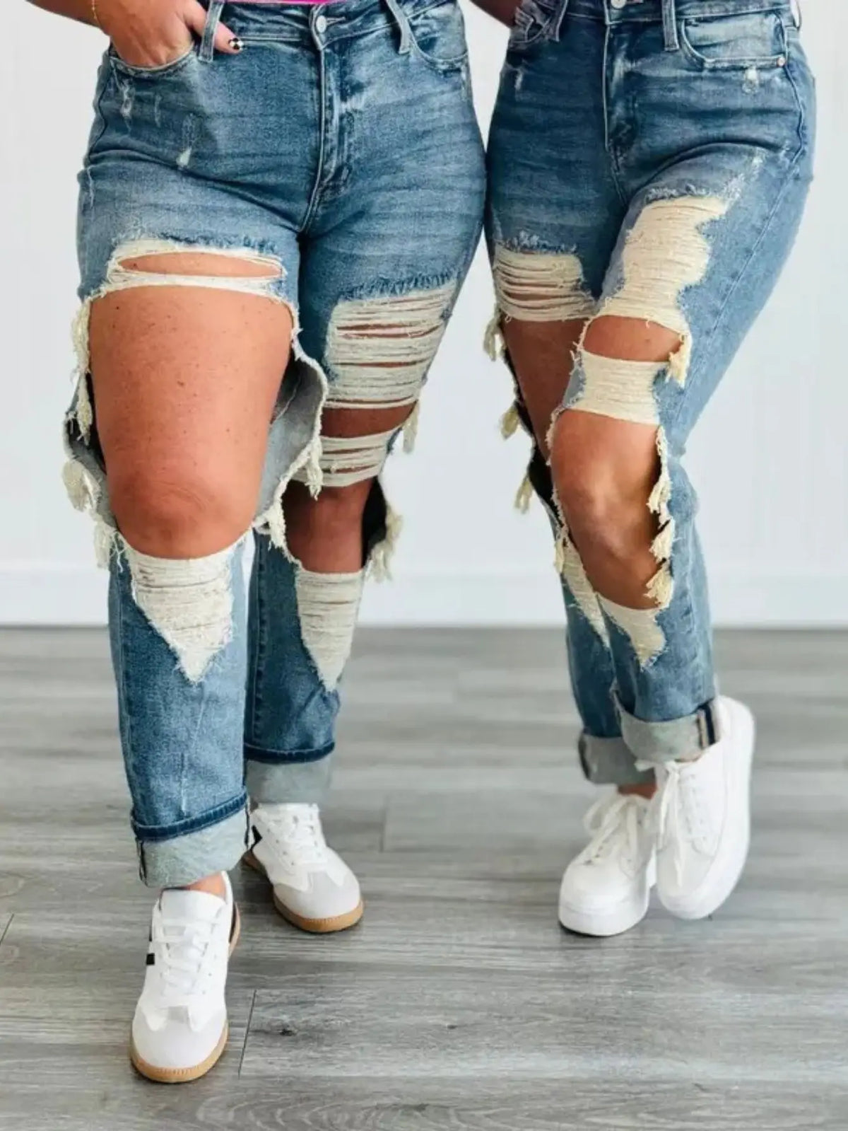 【HME】Jeans | Women Heavy Ripped Distressed Denim Pants, High Waist Straight Leg Boyfriend Denim, Vintage Light Wash Frayed Hem, Loose Fit Casual Denim Pants For Summer Street Daily Wear