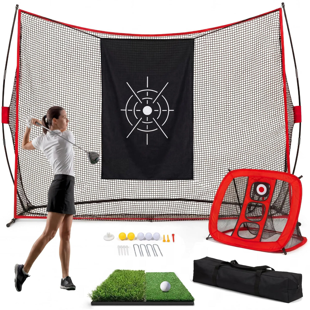 Himiss Golf Training Net With Chipping Target And Turf Mat