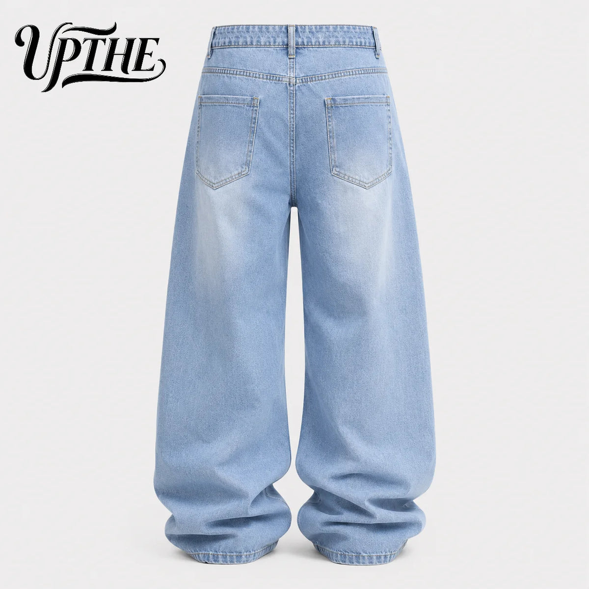UP.THE Men Light Wash Baggy Wide Leg Jeans, Y2K Oversized Loose Denim Pants, Trendy Streetwear Trousers for Daily Outfits
