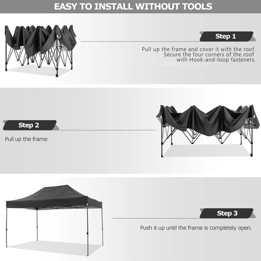 10x15FT Heavy Duty Pop Up Canopy Tent with 4 Sidewalls Thicken Frame, Commercial Easy Up Outdoor Wedding Party Tents, All Season Waterproof Windproof with Stakes Sandbags Ropes Bag