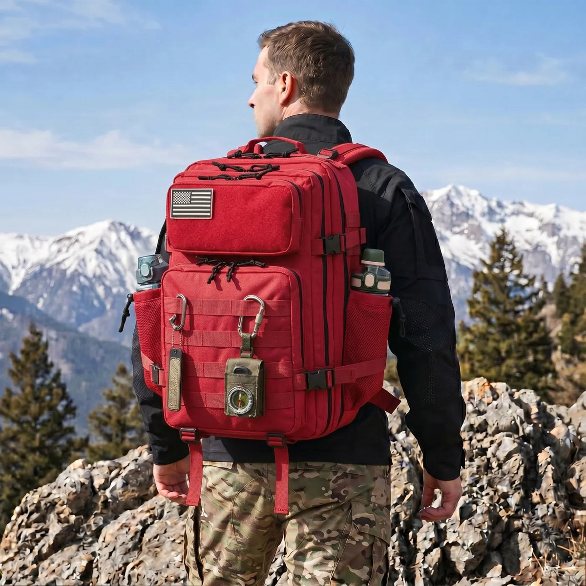 45L Large Tactical Hunting Backpack Shooting Rucksack with Dual Water Bottle Holders Outdoor Camo Hunting Gear Storage Backpack Survival Equipment Bag for Wild Shooting Hunting Trip Hiking Trekking Travel Sports EDC Daily Use