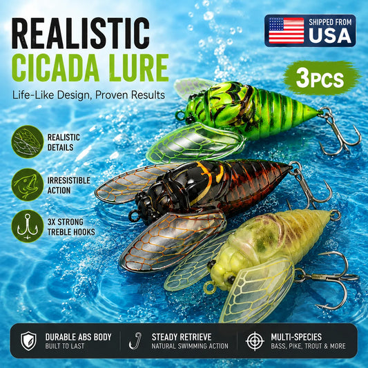 Kingdom 3Pcs Cicada Fishing Lure 2.4g 27mm Bionic Floating Artificial Hard Crankbait Bass Trout Pike Topwater Fishing