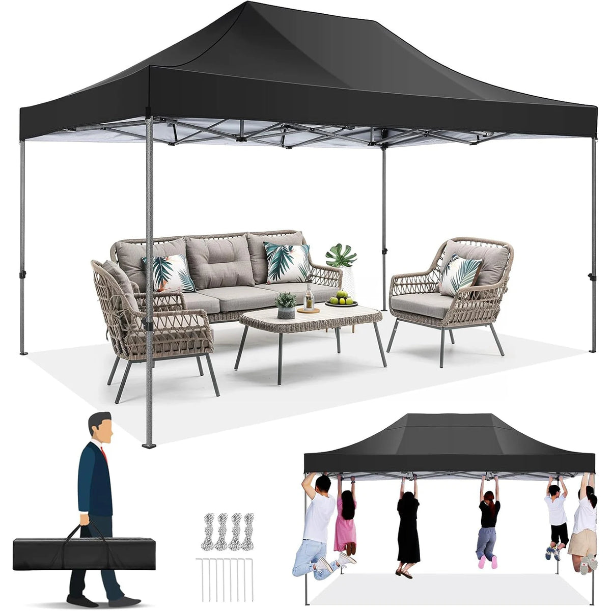 10x15 ft Pop Up Party Tent Heavy Duty Gazebo Canopy with 4 Removable Sidewalls | 10x15ft Waterproof Outdoor Wedding Tent, BBQ Pavilion & Event Shelter | Portable Backyard Sunshade Canopy Top