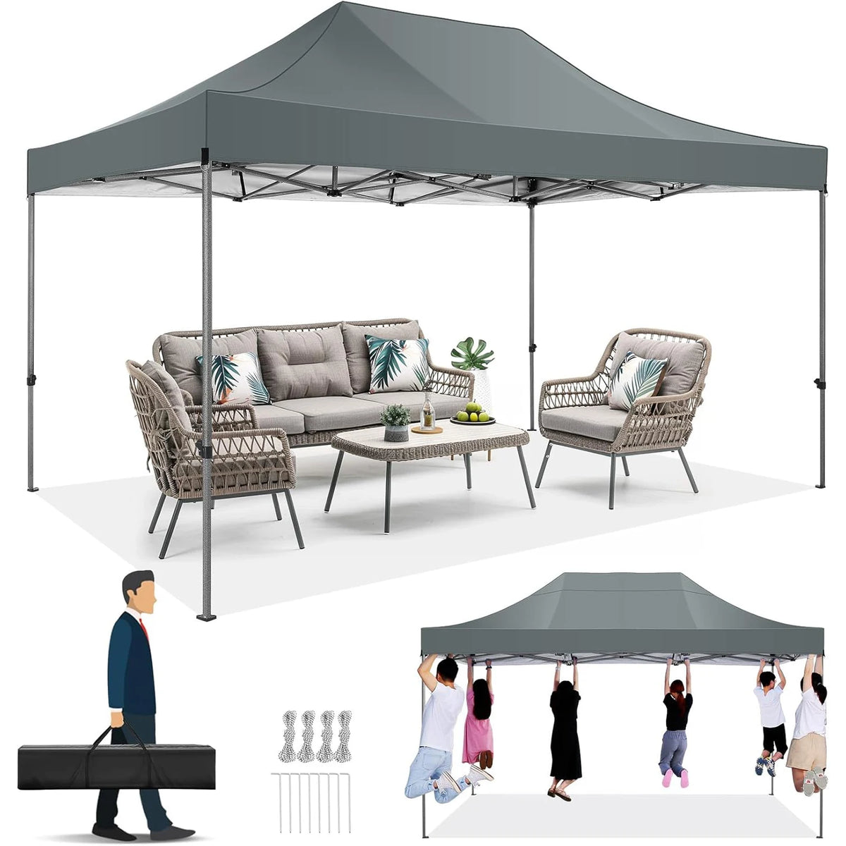 10x15 ft Pop Up Party Tent Heavy Duty Gazebo Canopy with 4 Removable Sidewalls | 10x15ft Waterproof Outdoor Wedding Tent, BBQ Pavilion & Event Shelter | Portable Backyard Sunshade Canopy Top