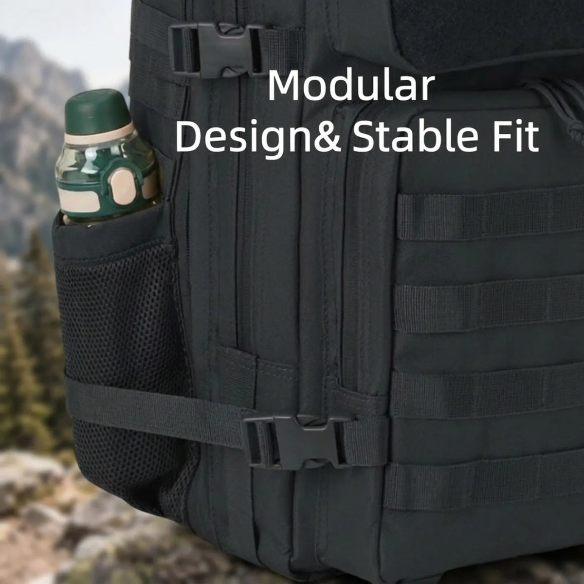 45L Large Tactical Hunting Backpack Shooting Rucksack with Dual Water Bottle Holders Outdoor Camo Hunting Gear Storage Backpack Survival Equipment Bag for Wild Shooting Hunting Trip Hiking Trekking Travel Sports EDC Daily Use